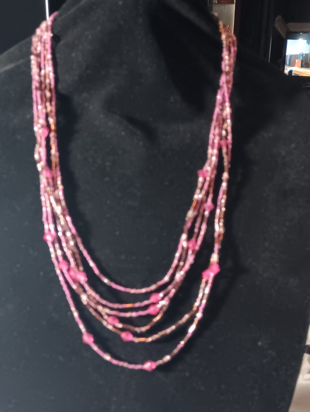 Multi-Strand Pink Beaded Women's Necklace